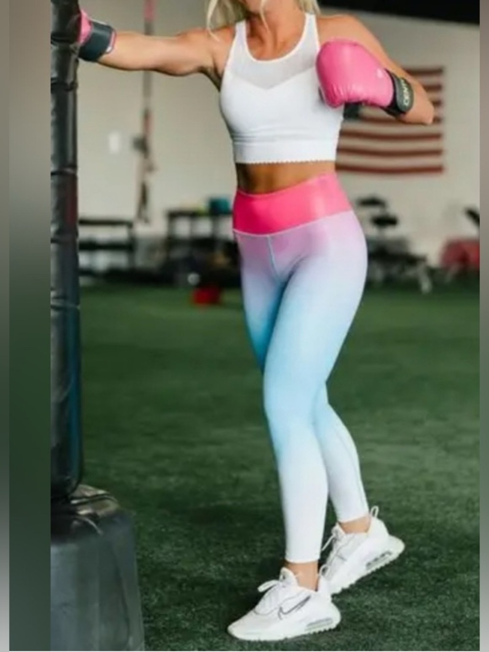 Zyia Active Women's Ombre High-Waist Workout Leggings - Pink to Blue